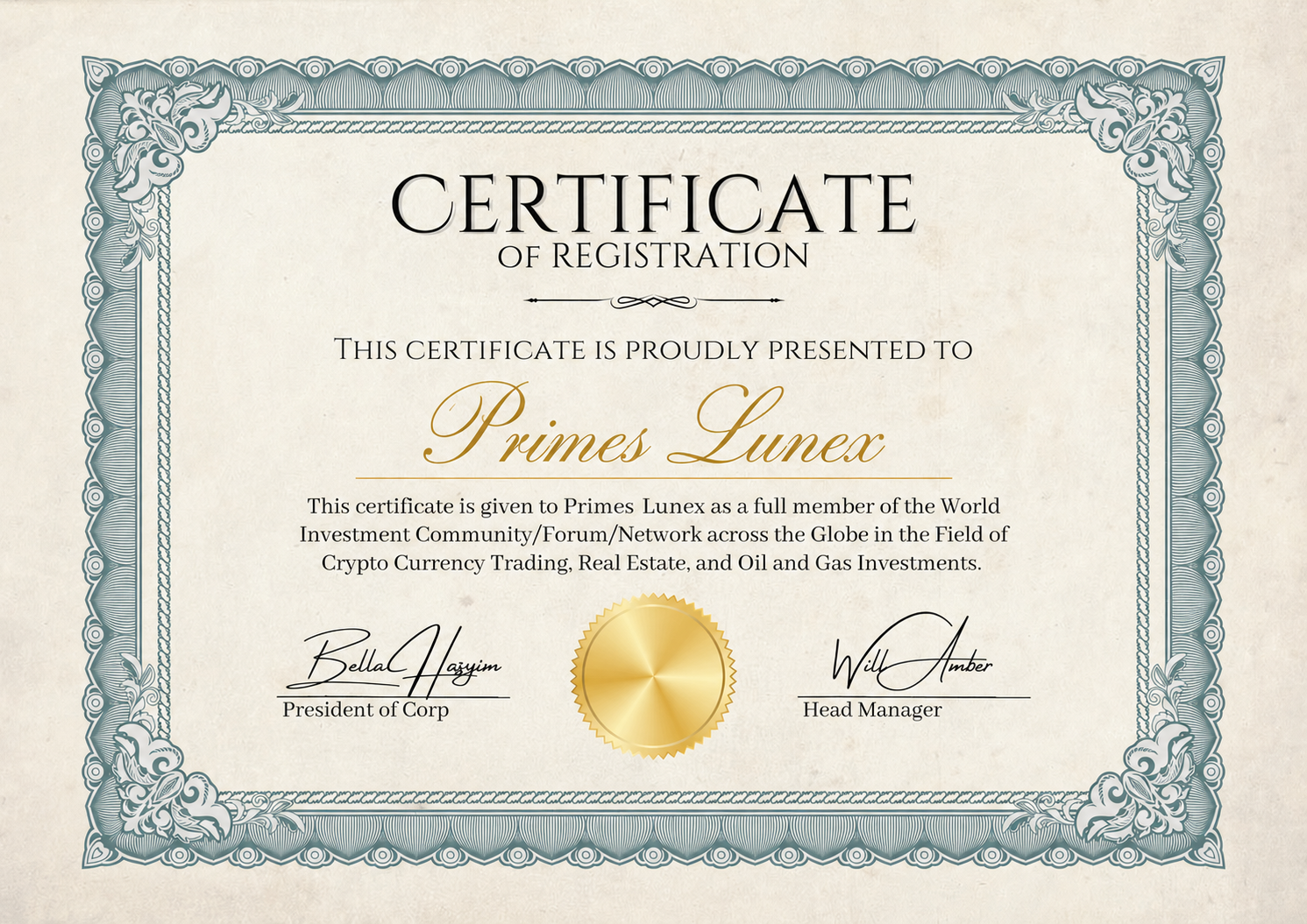Primes Lunex Certificate